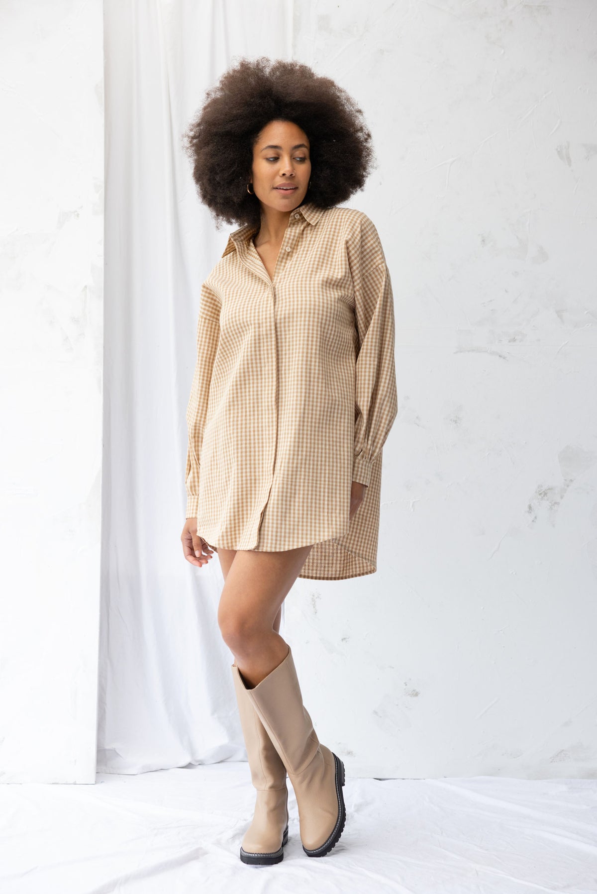 Found Shirt Dress | Brown Gingham - ReCreate Clothing
