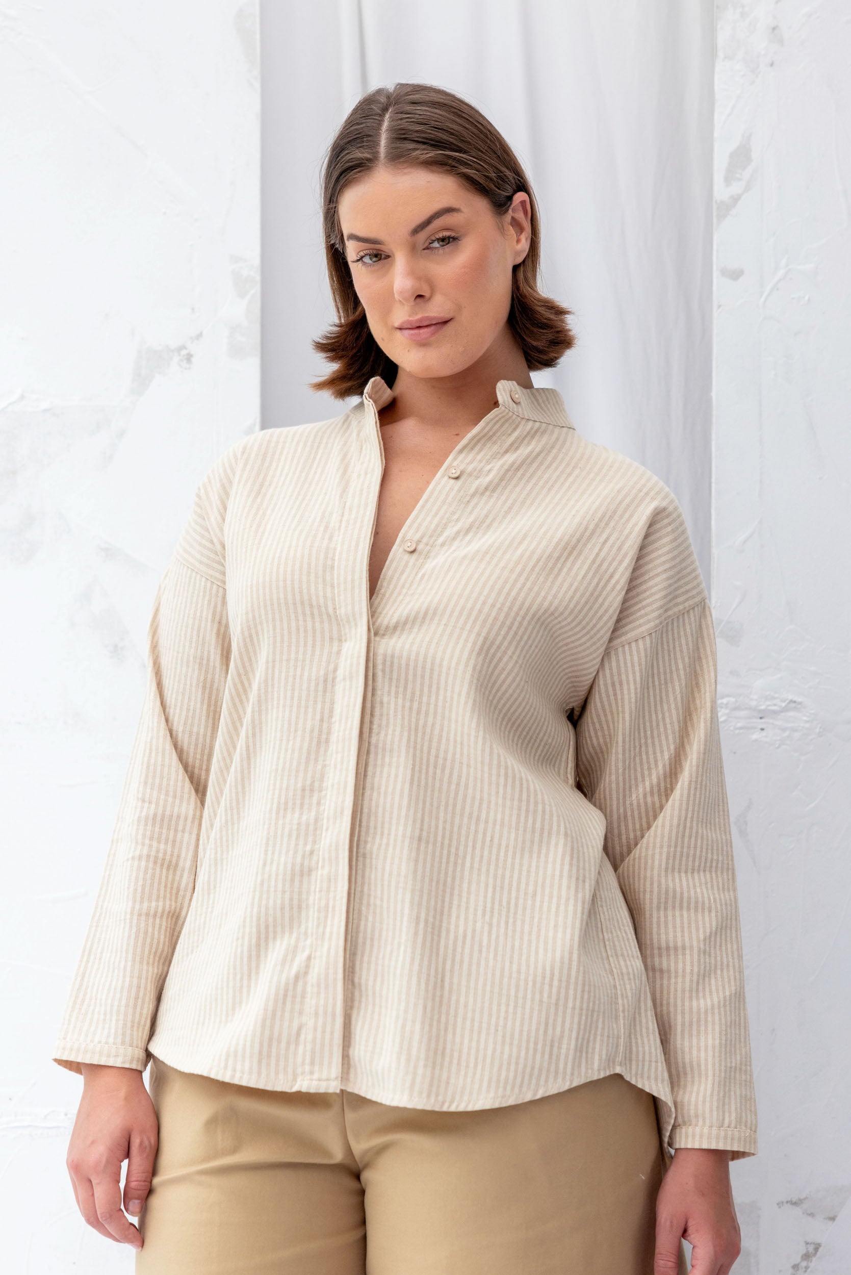 Nikau Shirt | Cream Stripe - ReCreate Clothing