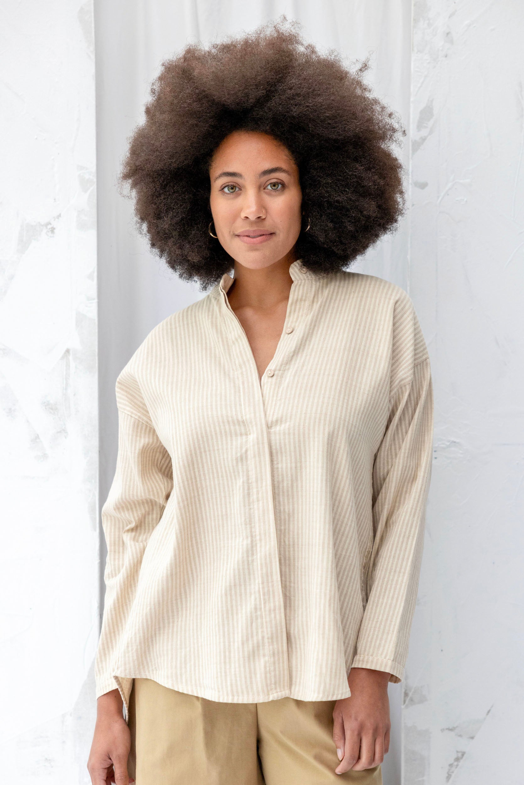 Nikau Shirt | Cream Stripe - ReCreate Clothing