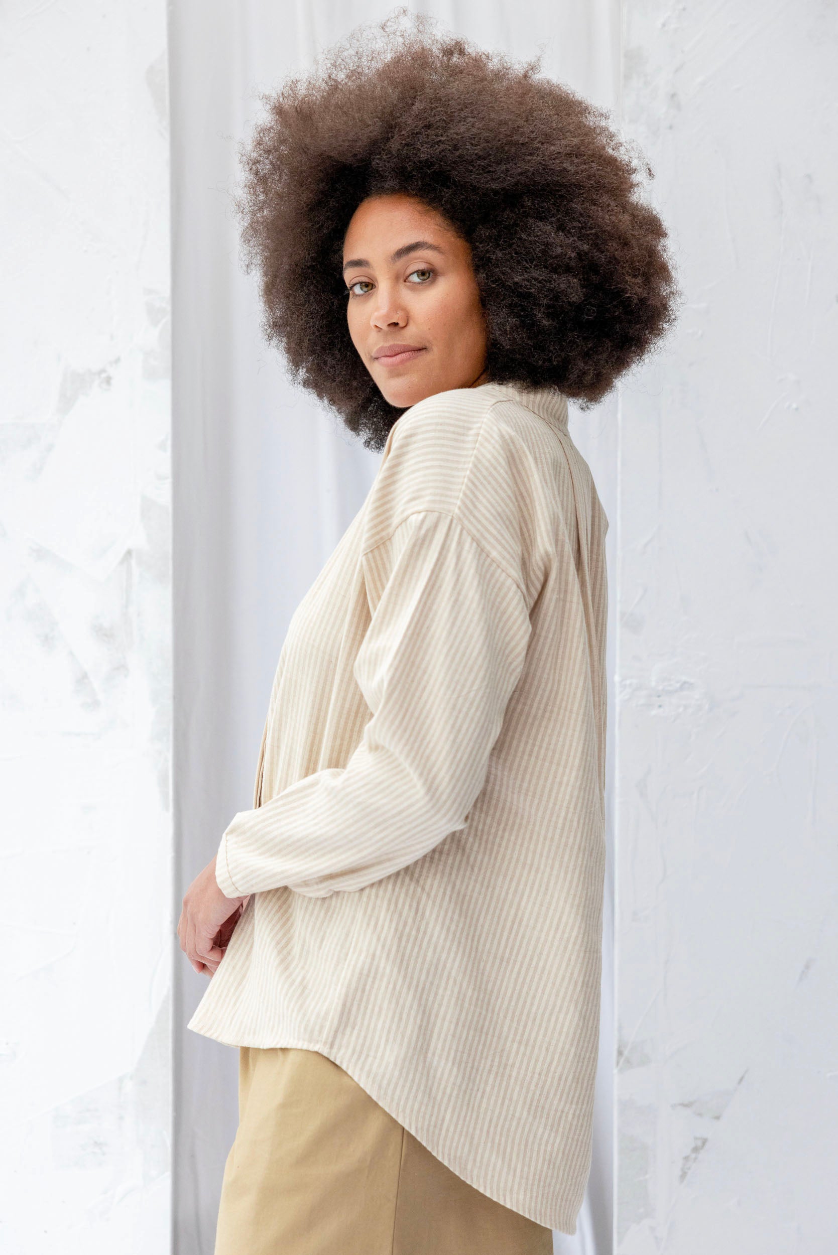 Nikau Shirt | Cream Stripe - ReCreate Clothing