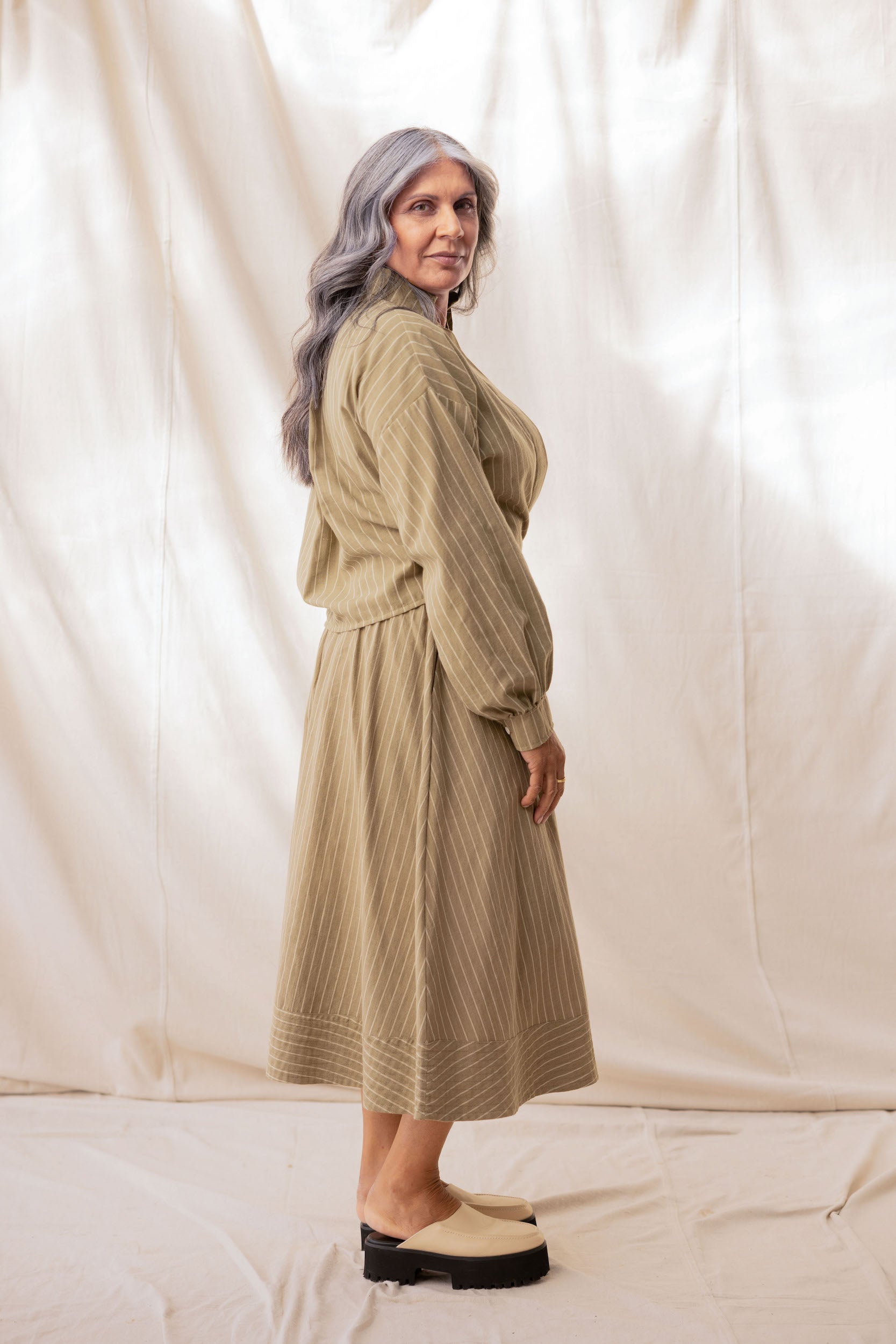 Boxy Shirt | Moss Stripe - ReCreate Clothing
