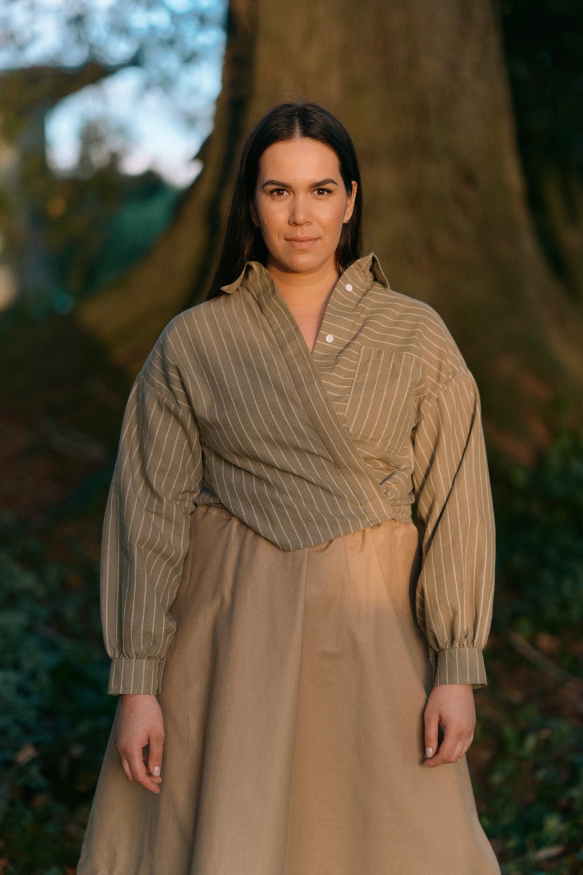 Boxy Shirt | Moss Stripe - ReCreate Clothing