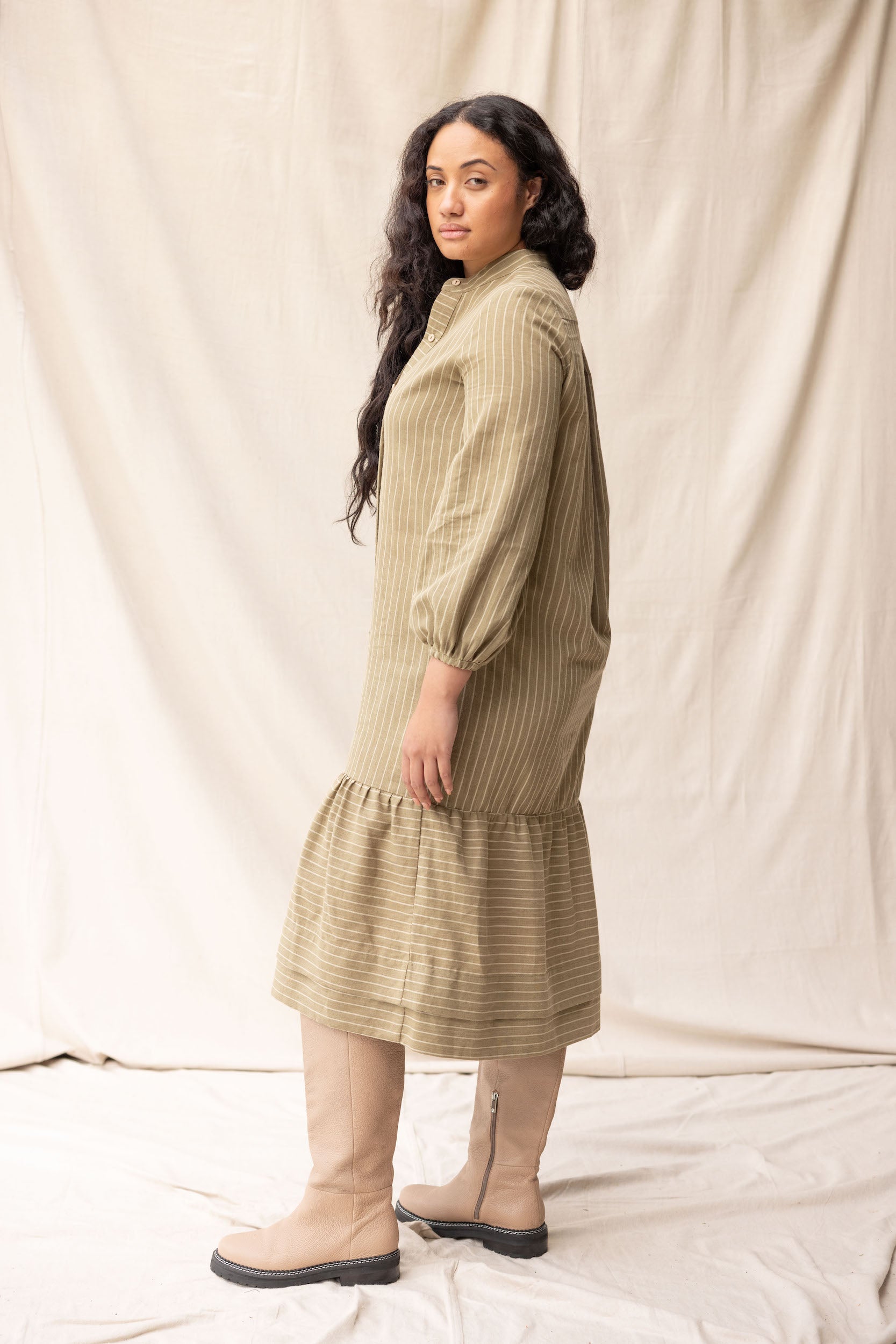 Camille Dress | Moss Stripe - ReCreate Clothing