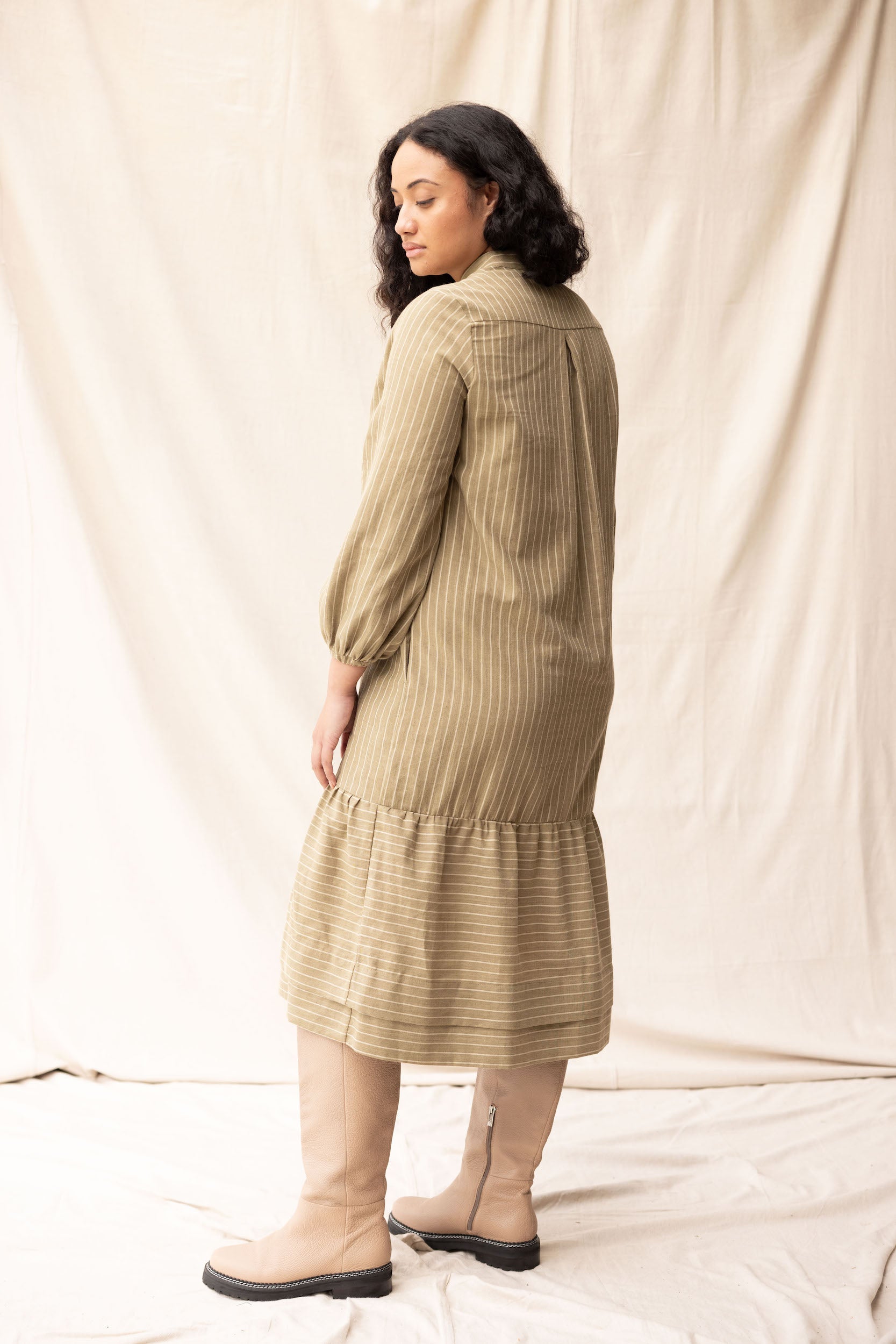 Camille Dress | Moss Stripe - ReCreate Clothing