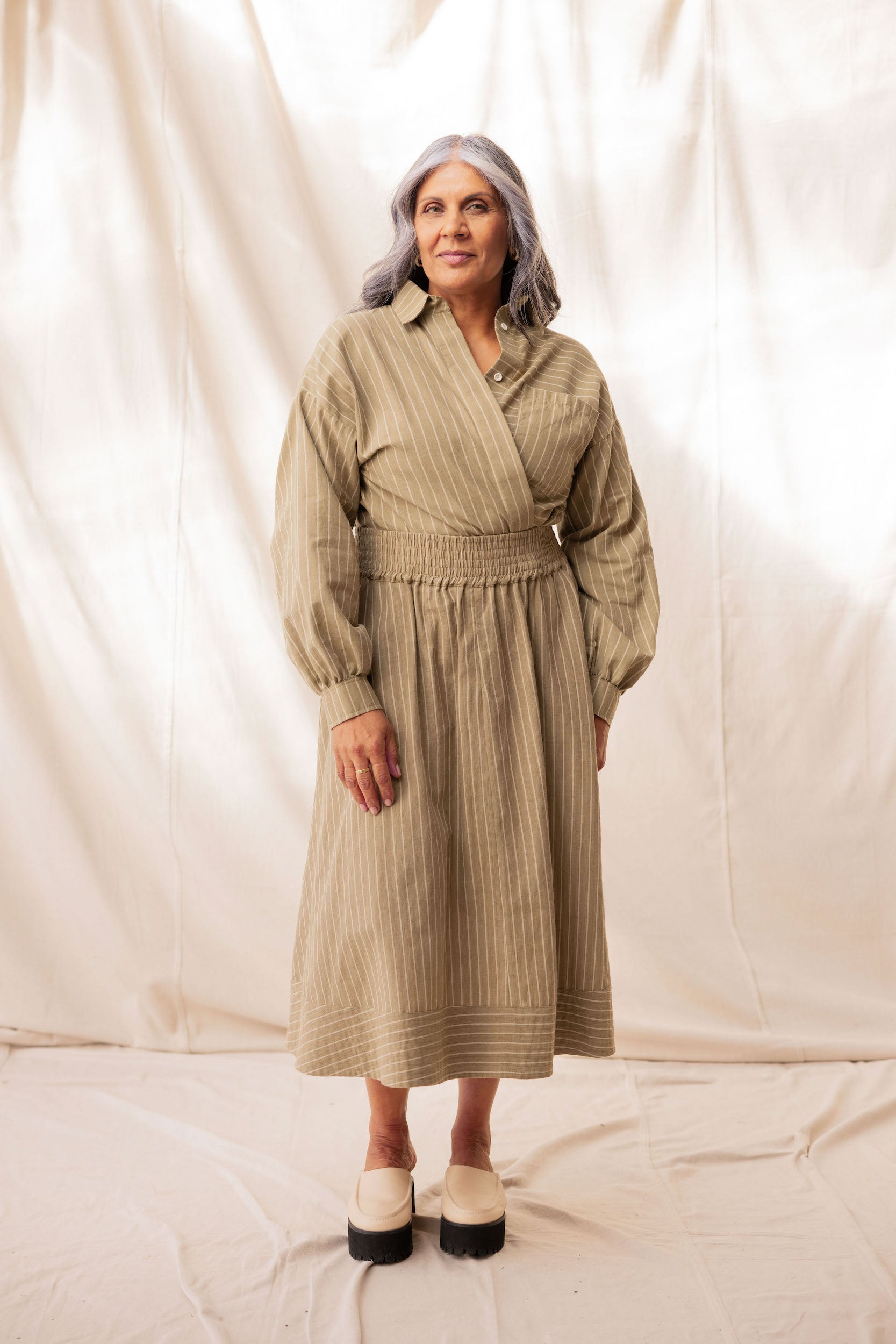 Cas Skirt | Moss Stripe - ReCreate Clothing