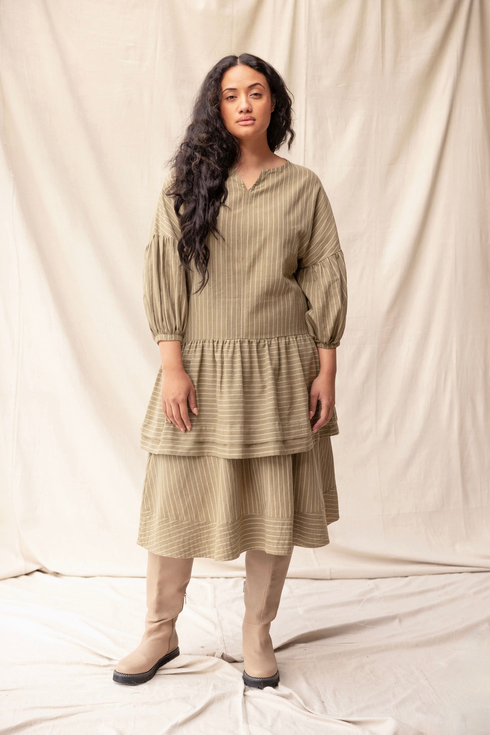 Hart Dress | Moss Stripe - ReCreate Clothing