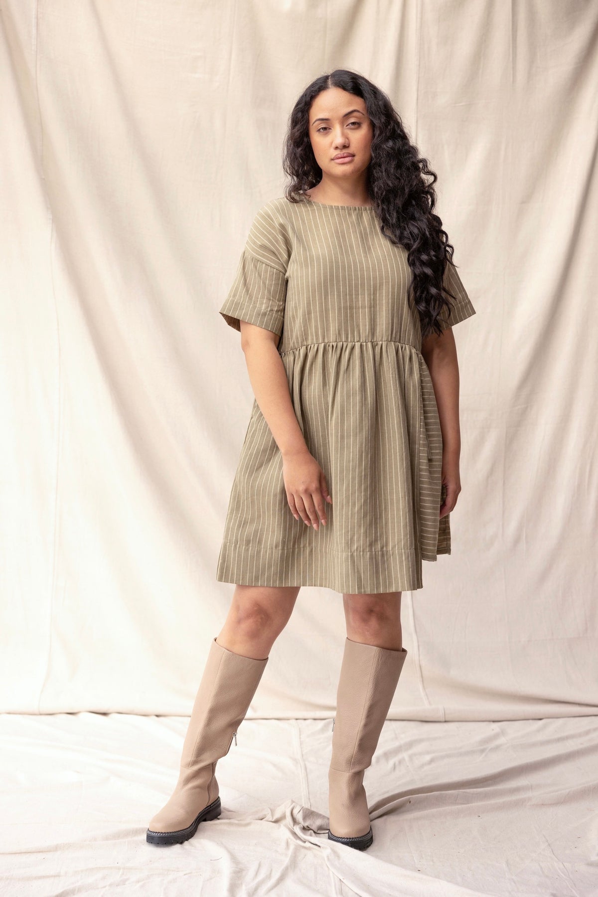 Hobby Dress | Moss Stripe - ReCreate Clothing