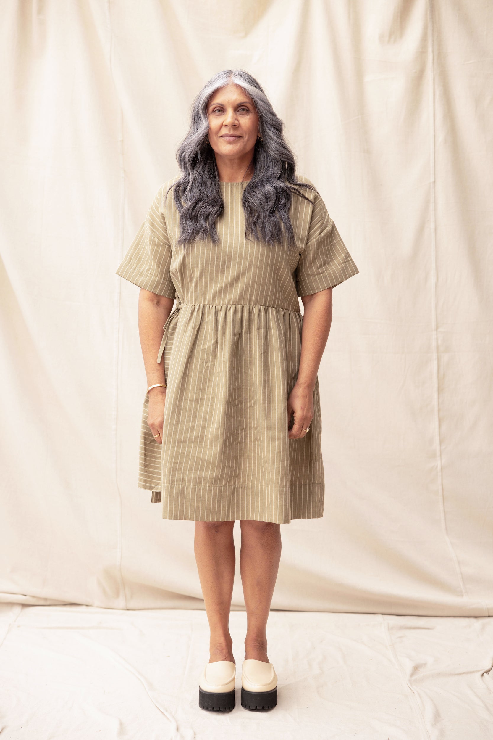 Hobby Dress | Moss Stripe - ReCreate Clothing