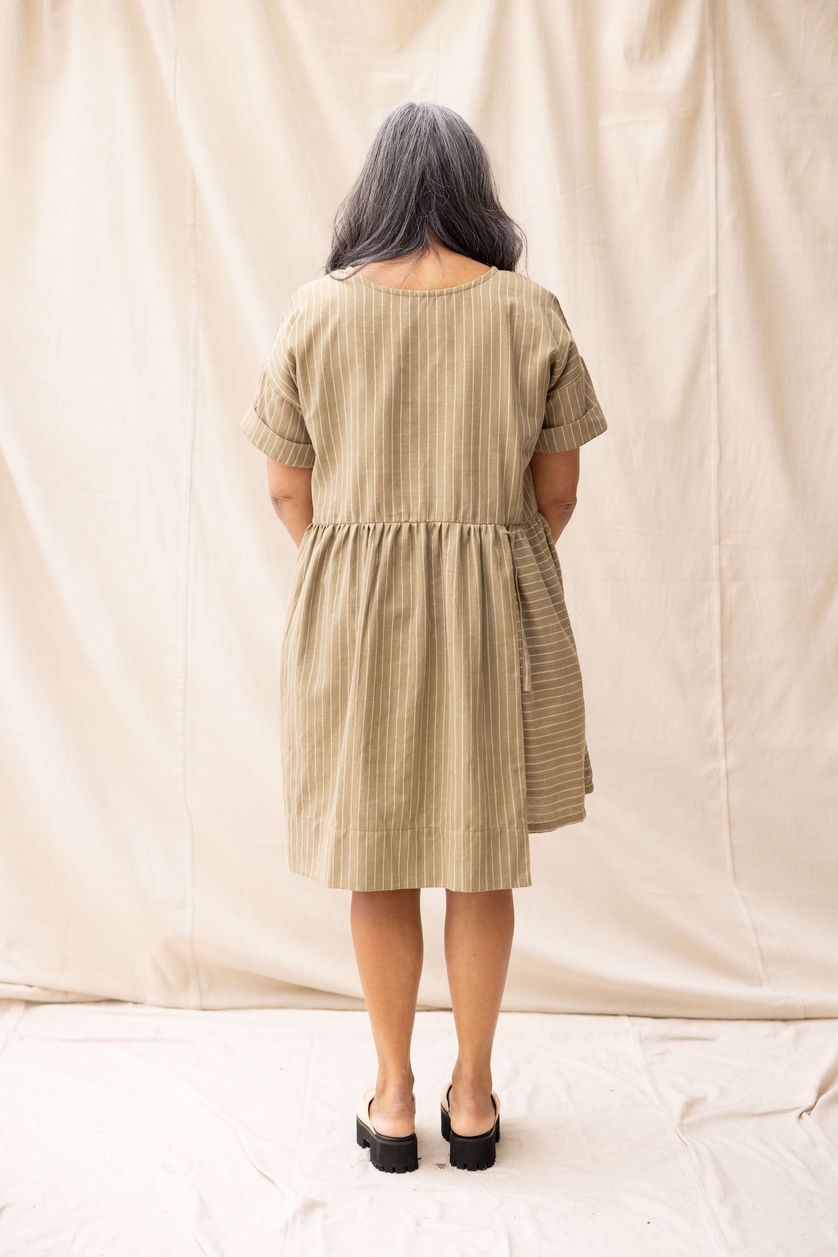 Hobby Dress | Moss Stripe - ReCreate Clothing