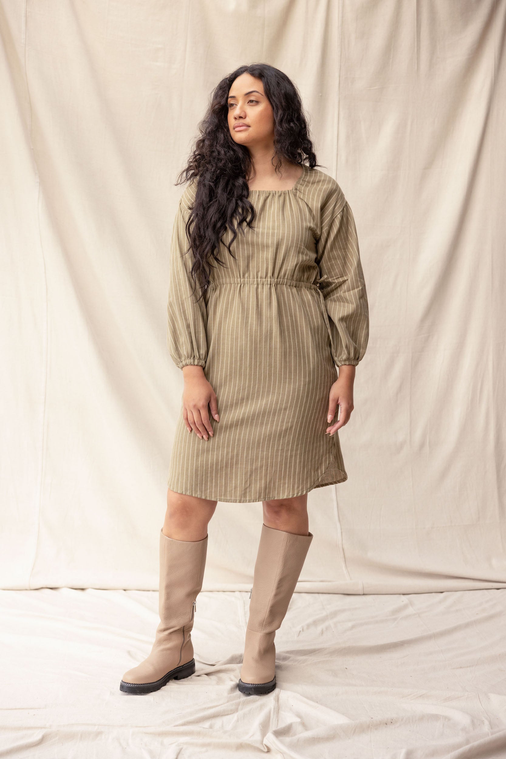 Rose Dress | Moss Stripe - ReCreate Clothing