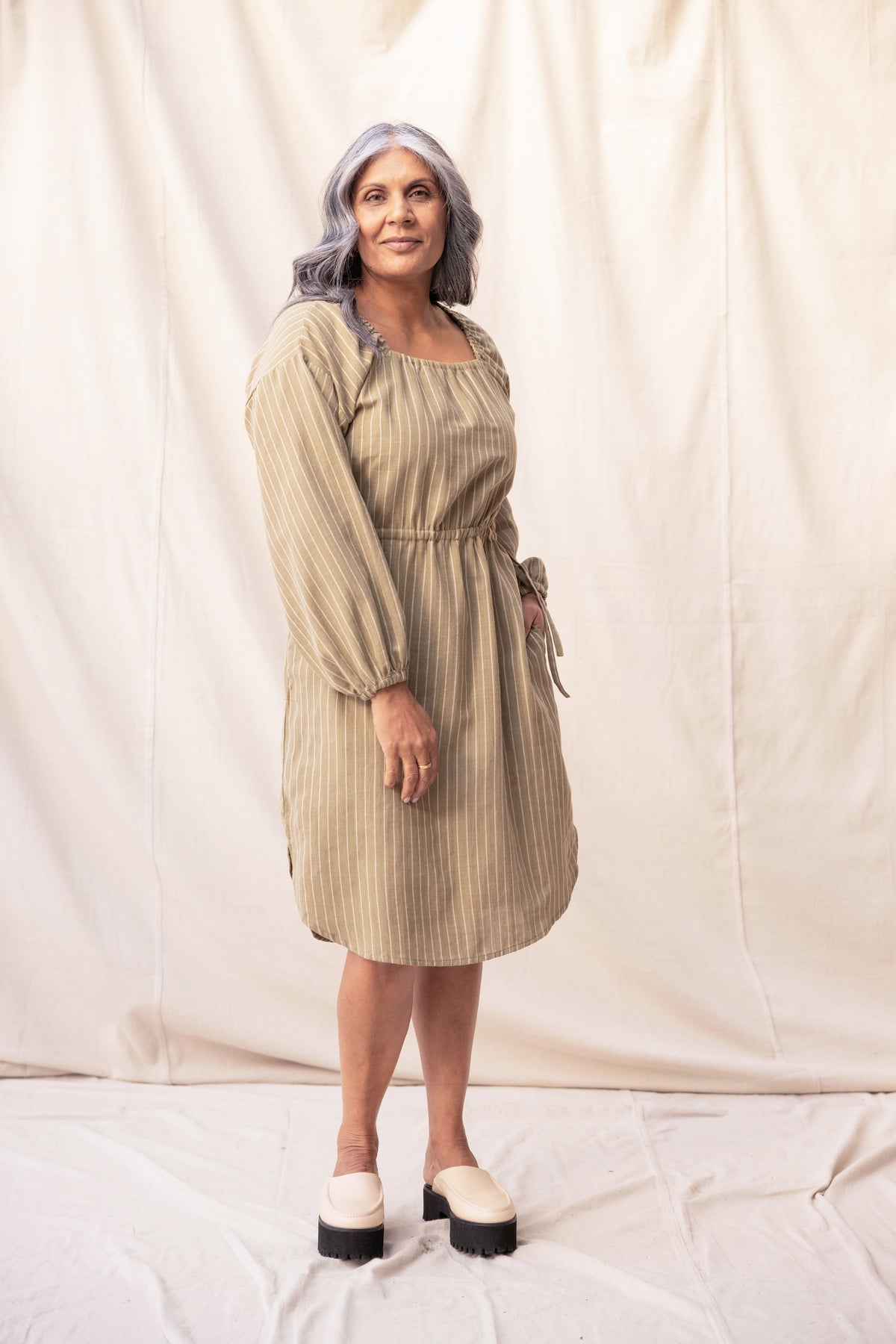 Rose Dress | Moss Stripe - ReCreate Clothing