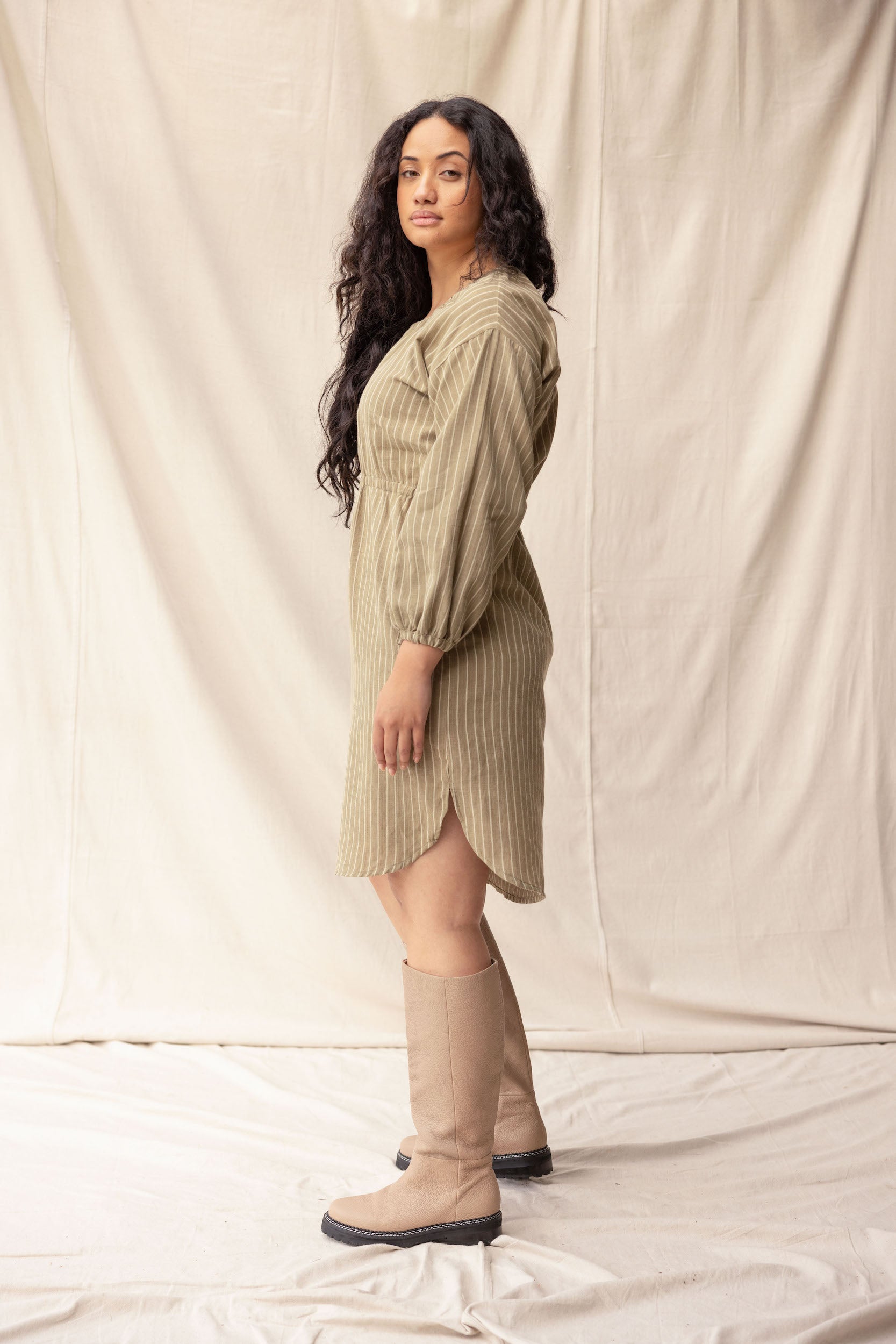 Rose Dress | Moss Stripe - ReCreate Clothing