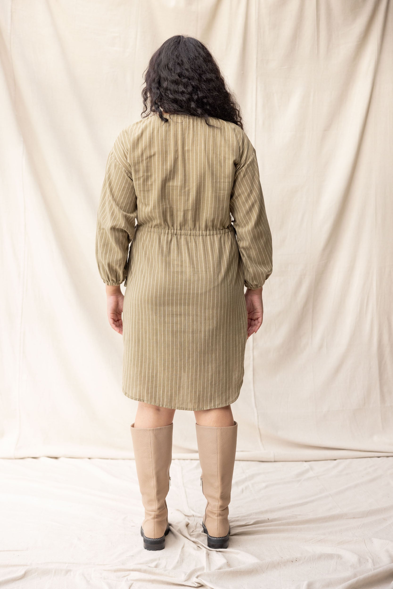 Rose Dress | Moss Stripe - ReCreate Clothing