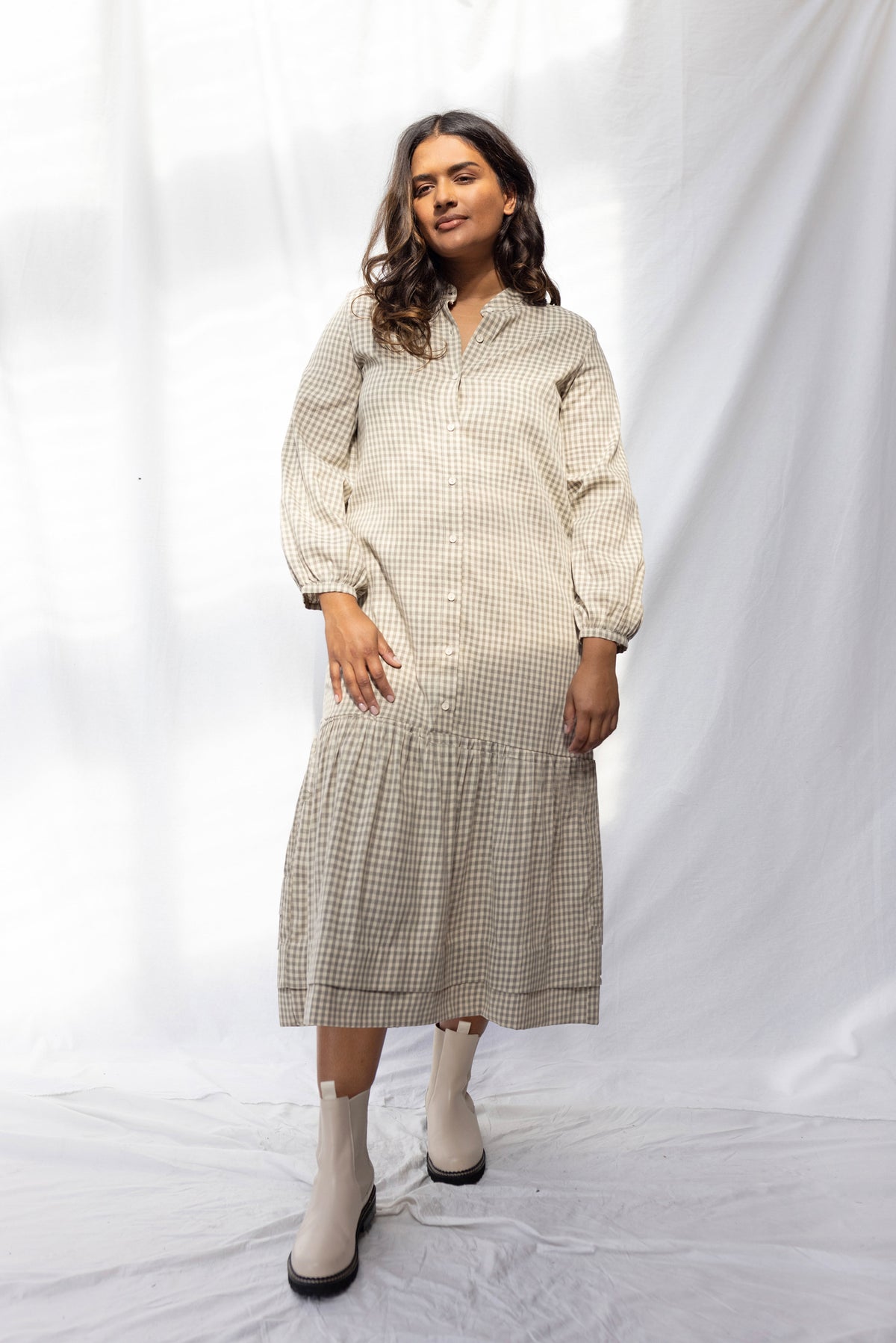 Camille Dress | Grey Gingham - ReCreate Clothing