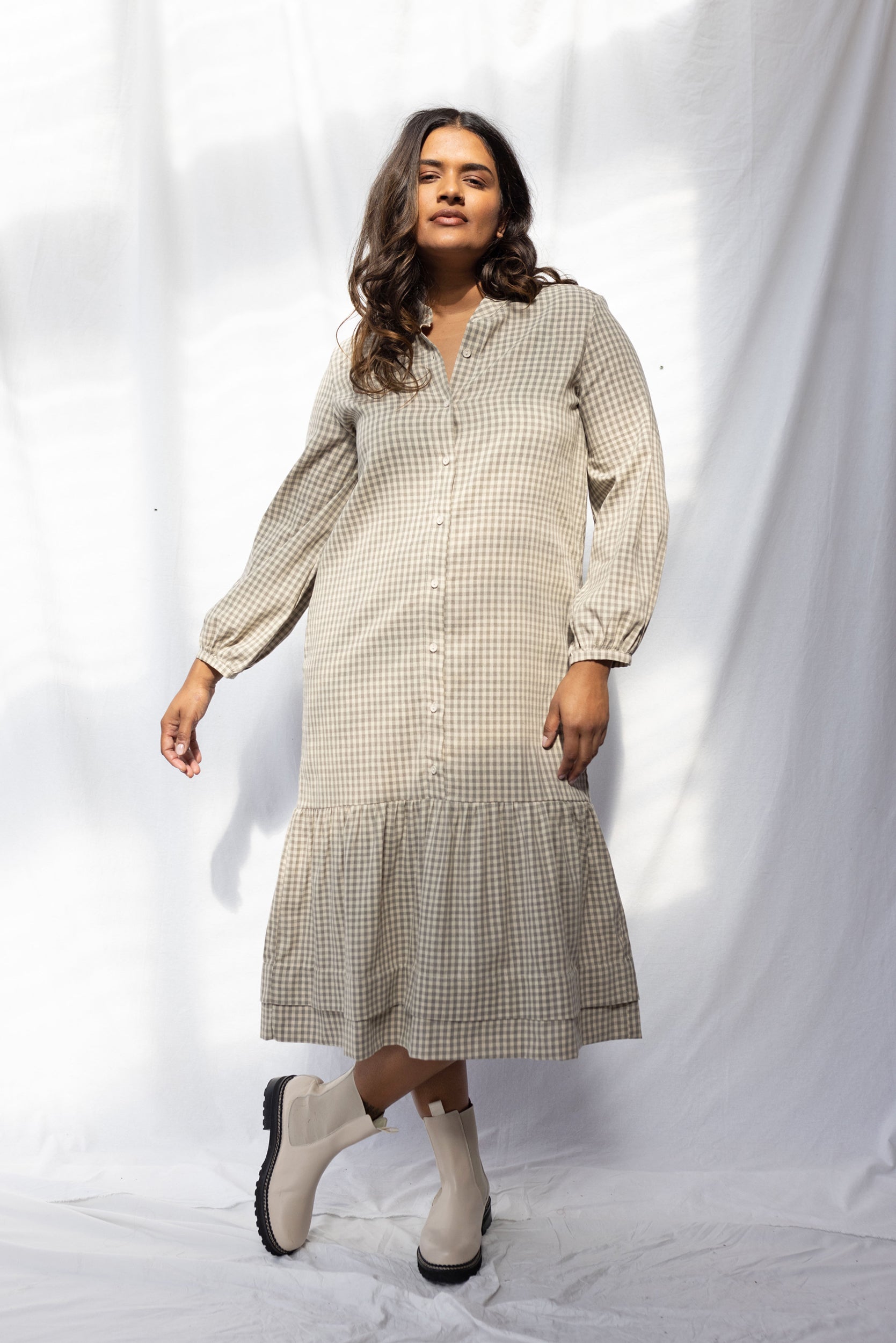 Camille Dress | Grey Gingham