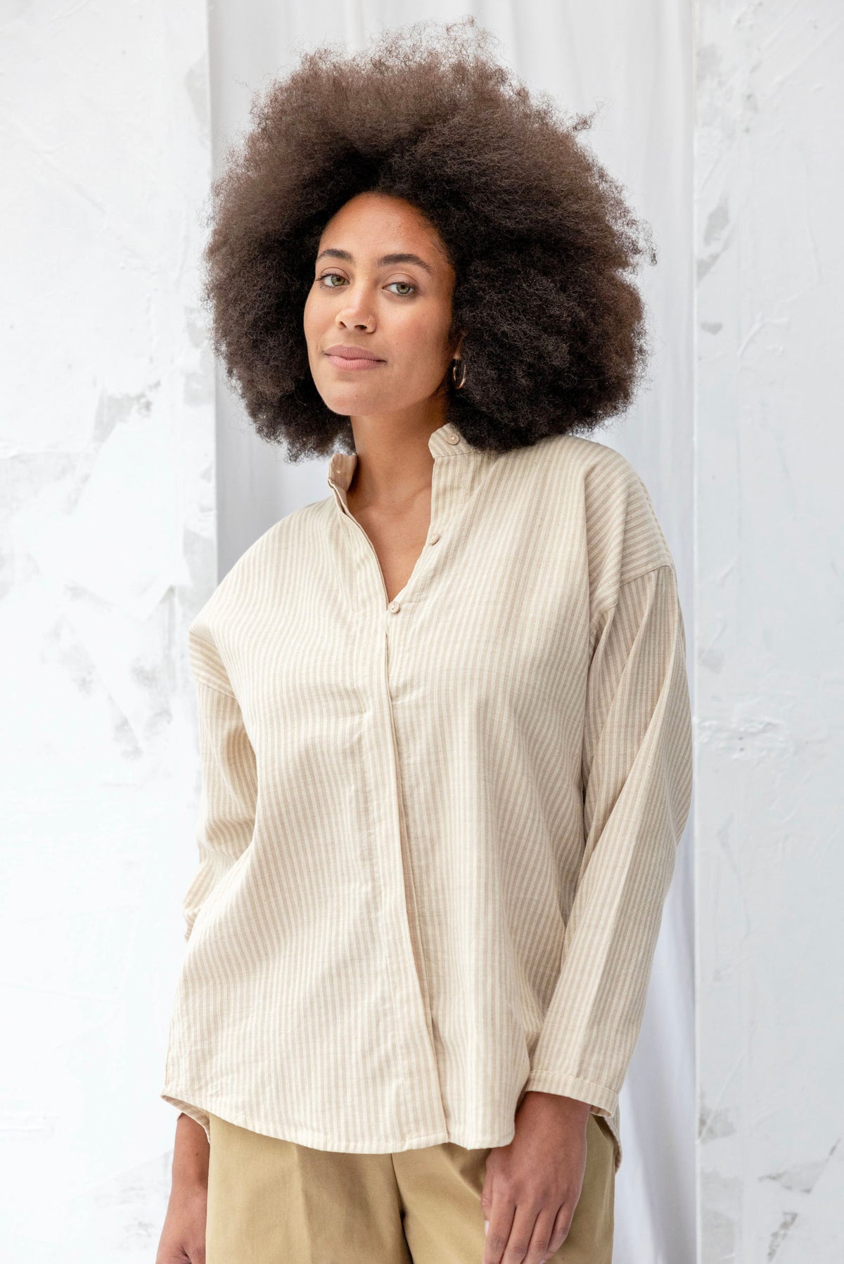 Nikau Shirt | Cream Stripe - ReCreate Clothing