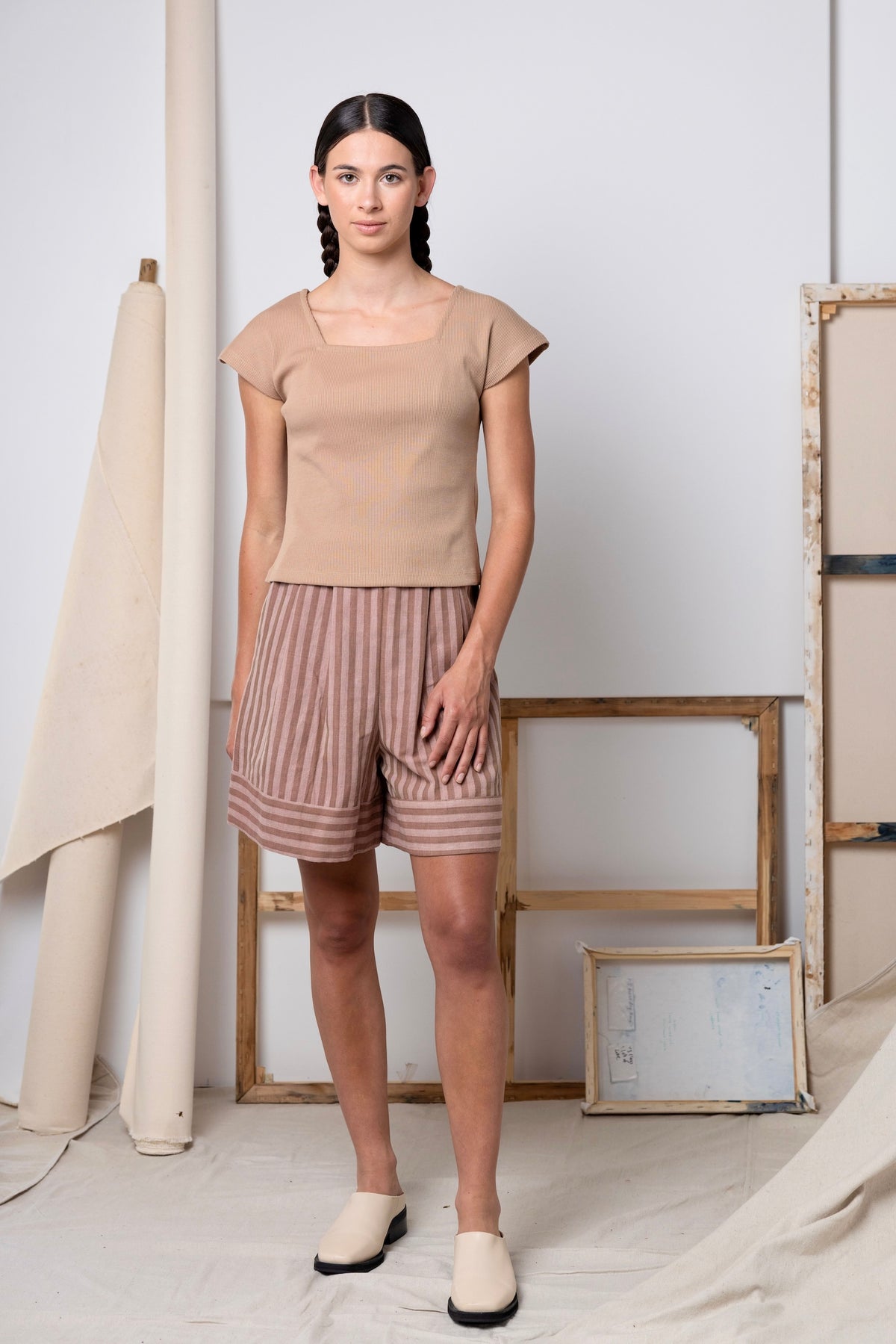 Tomorrow Shorts | Burgundy Stripe | XS - ReCreate Clothing