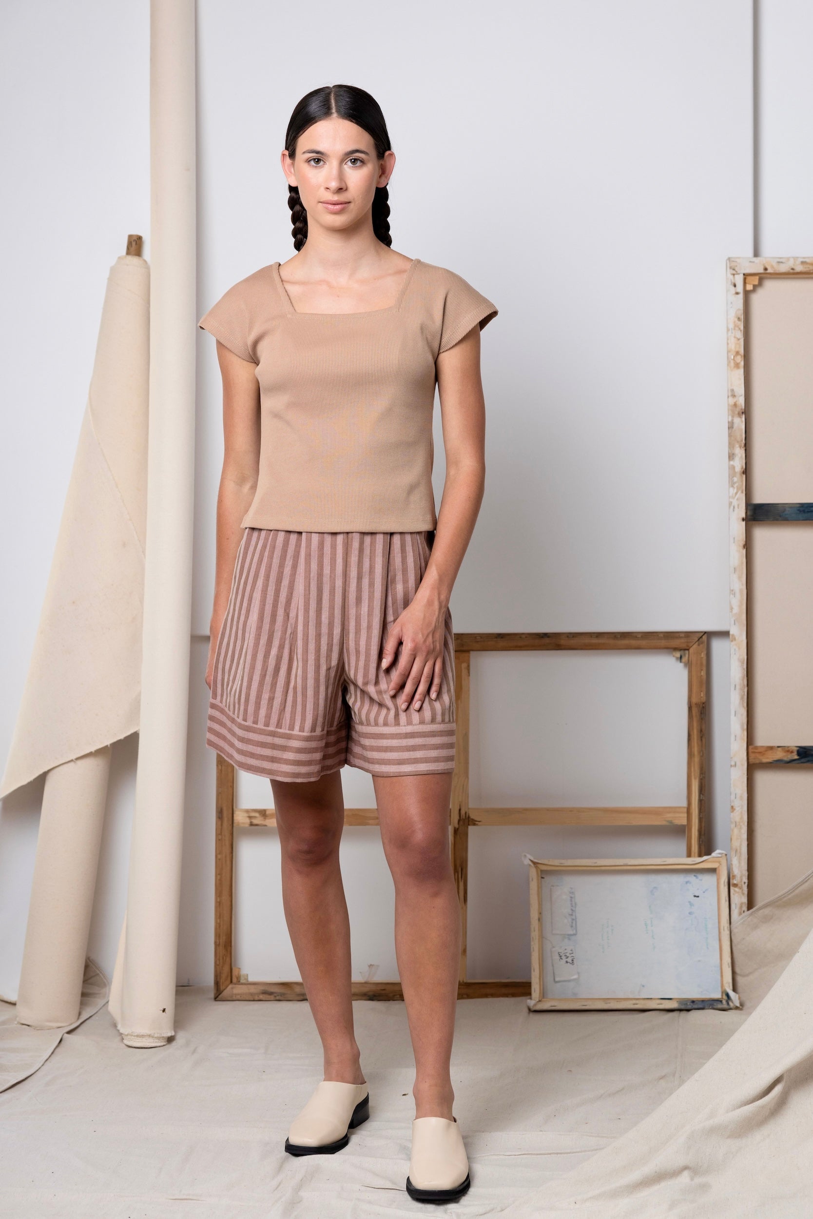 Tomorrow Shorts | Burgundy Stripe | XS - ReCreate Clothing