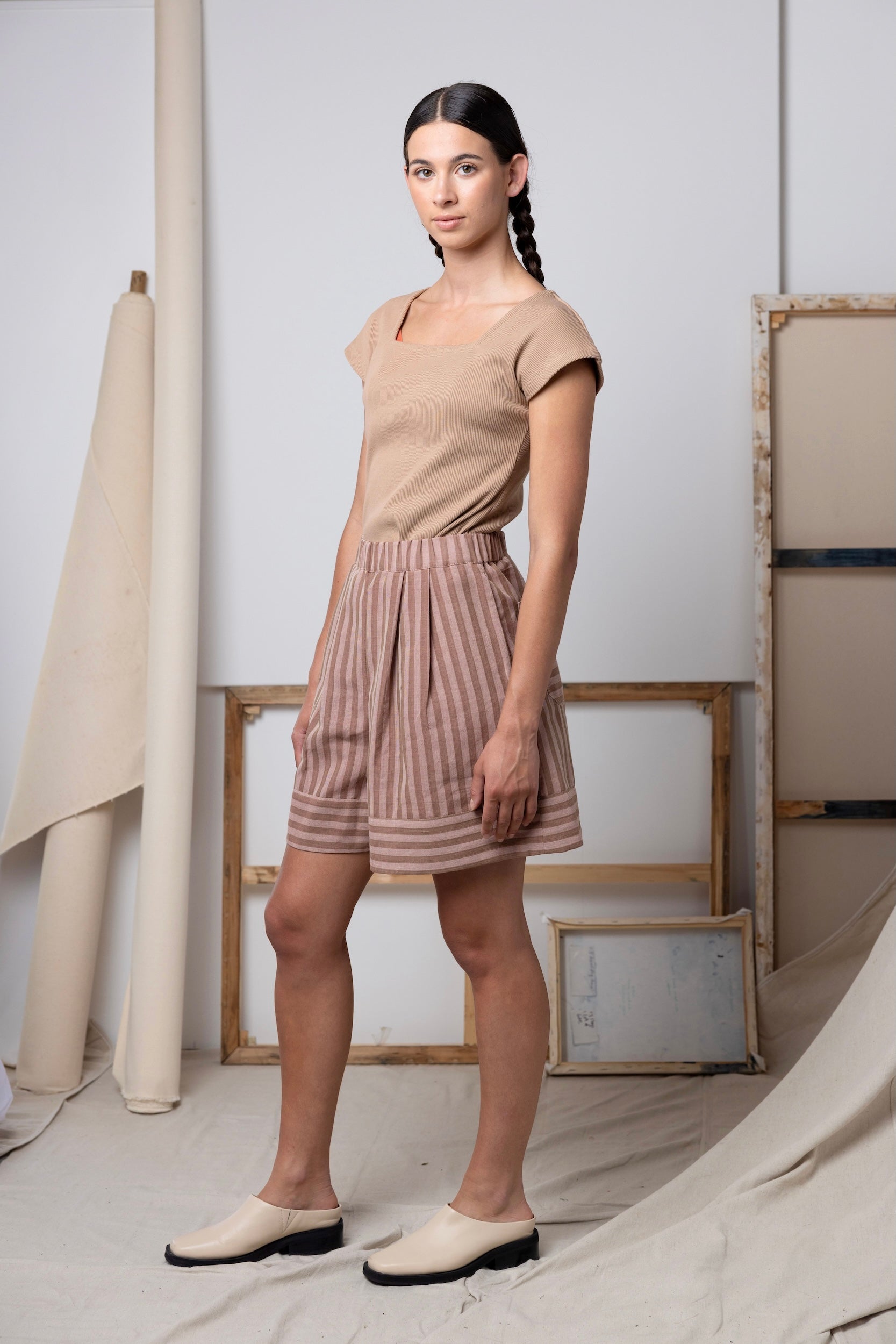 Tomorrow Shorts | Burgundy Stripe | XS - ReCreate Clothing