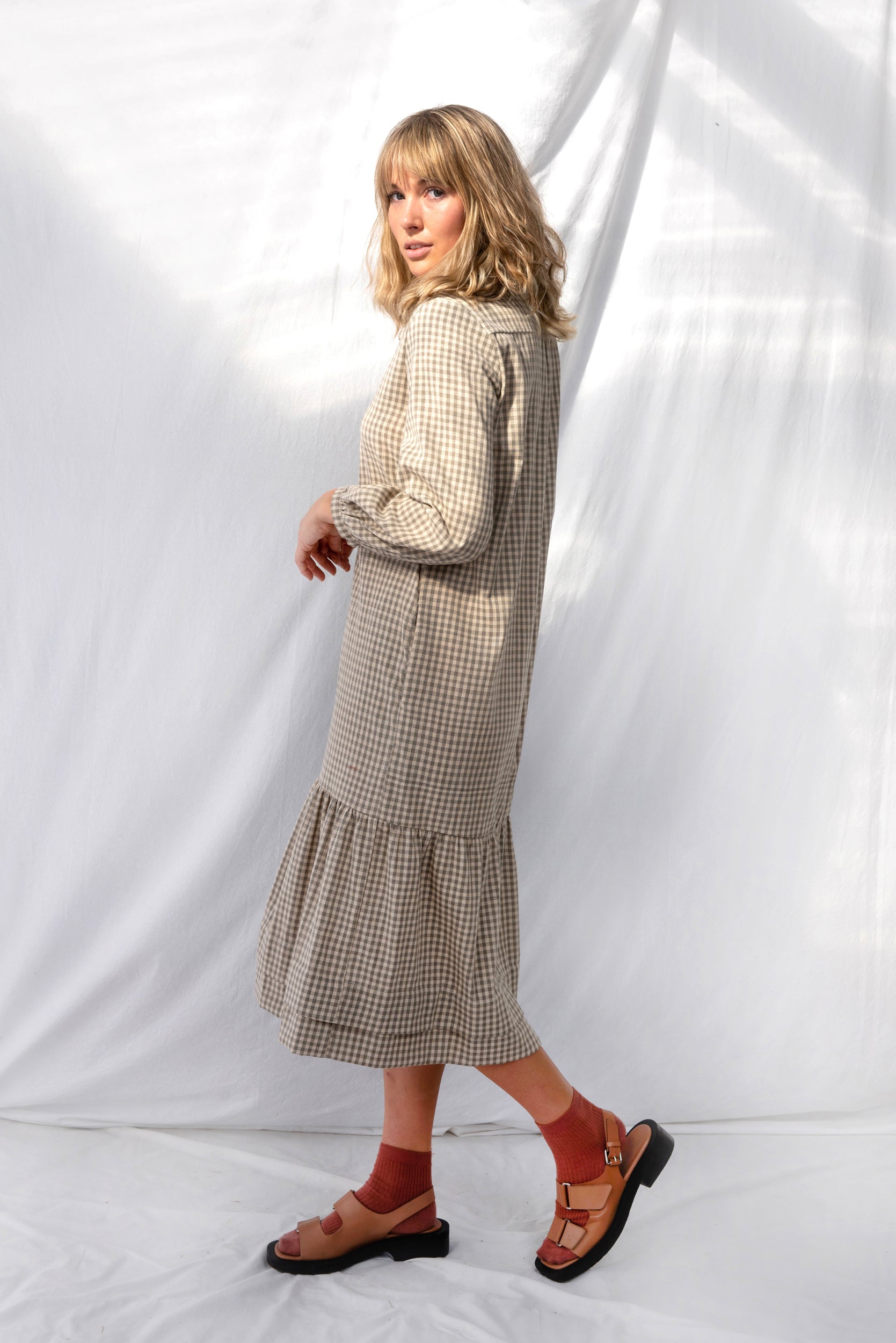 Camille Dress | Grey Gingham | XL - ReCreate Clothing