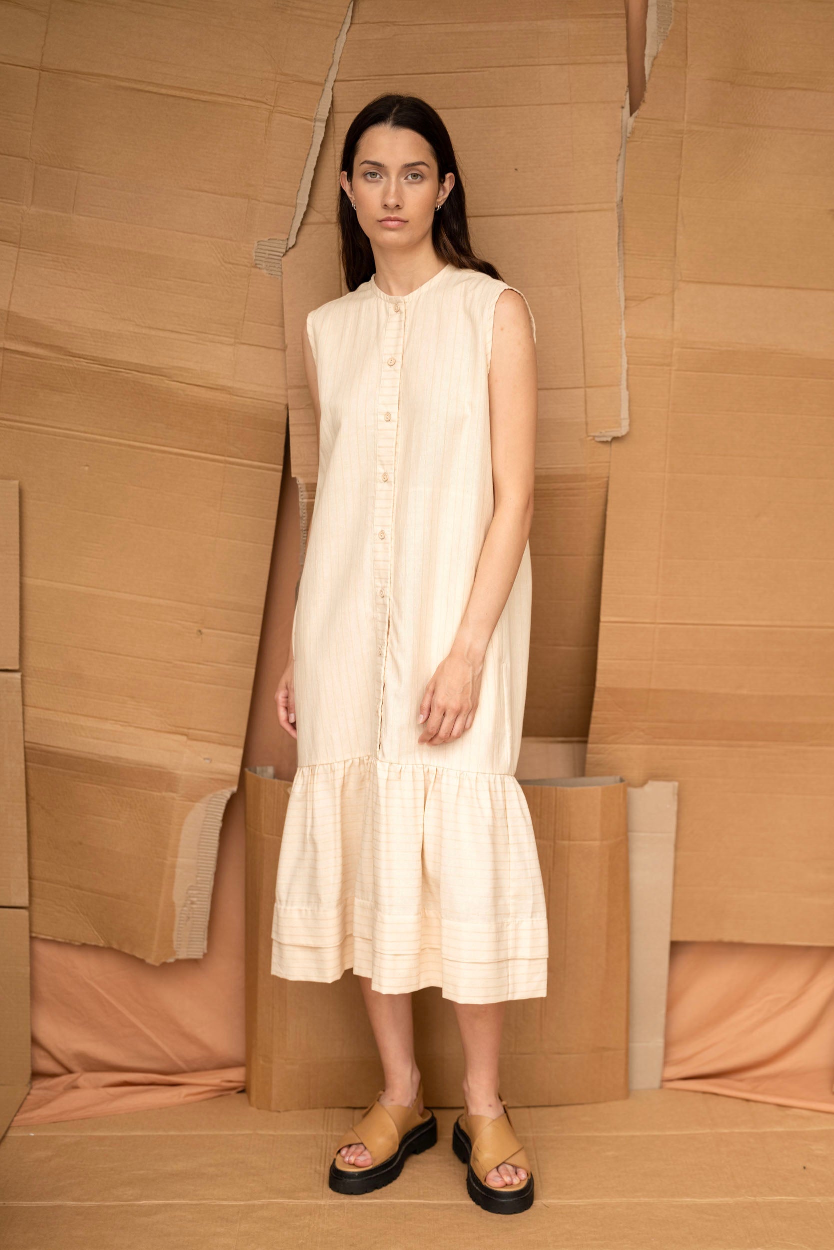Cilou Dress | Natural Stripe | M - ReCreate Clothing