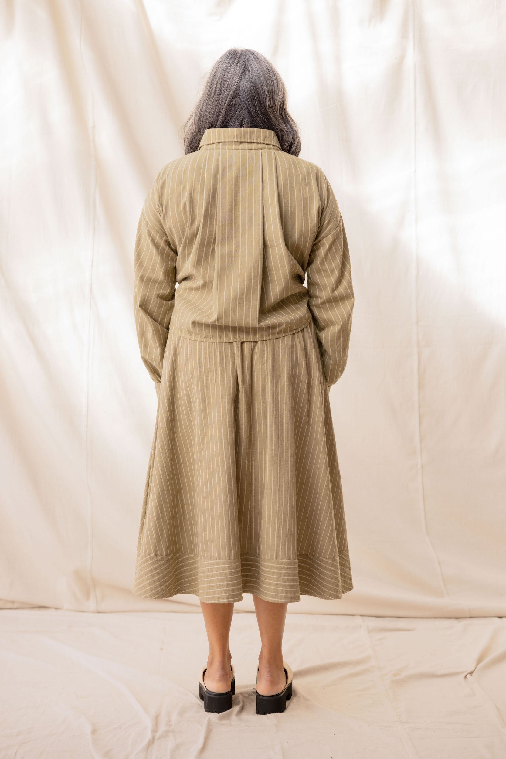 Boxy Shirt | Moss Stripe | S - ReCreate Clothing