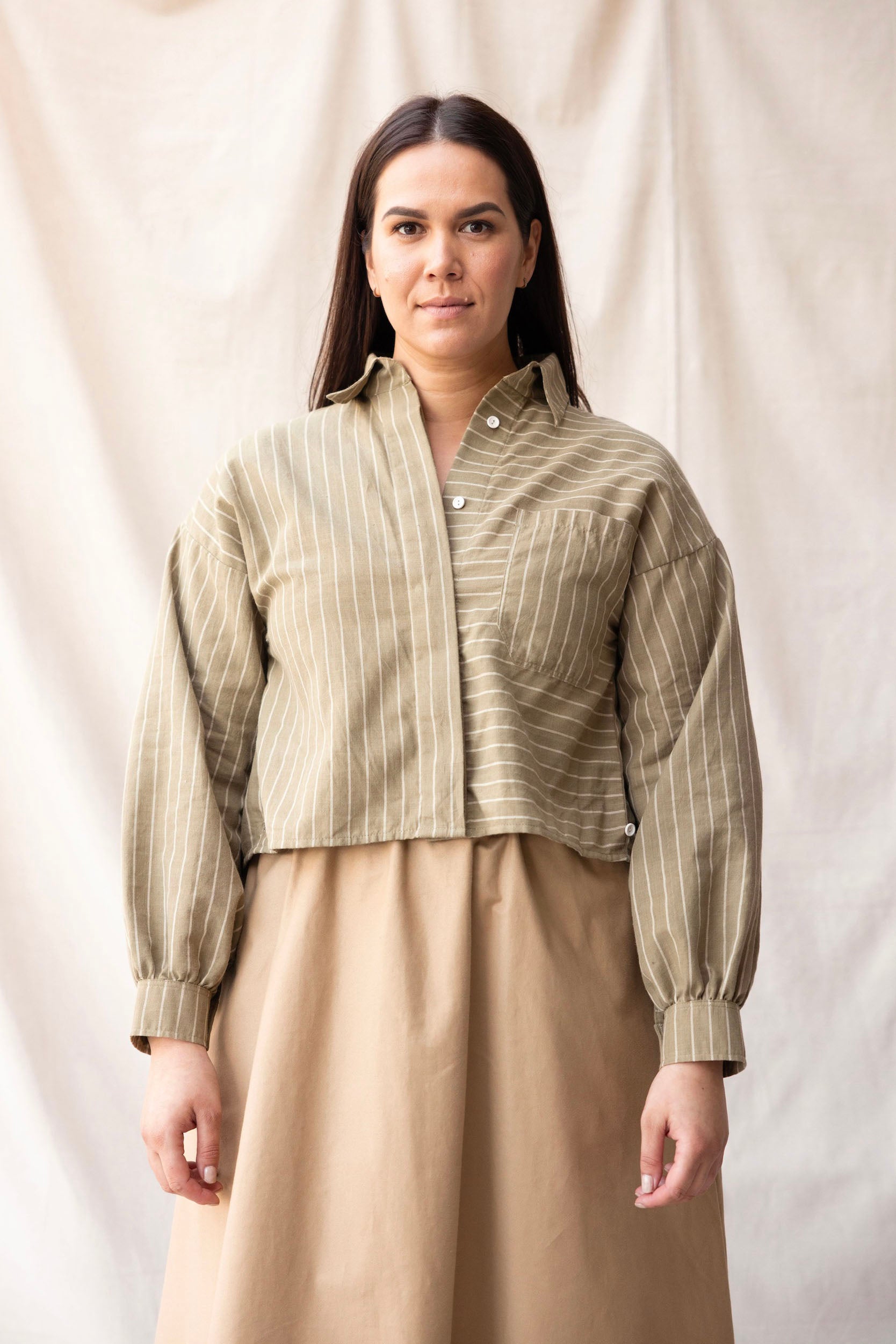 Boxy Shirt | Moss Stripe | S - ReCreate Clothing