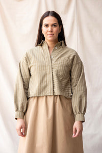 Boxy Shirt | Moss Stripe | S - ReCreate Clothing