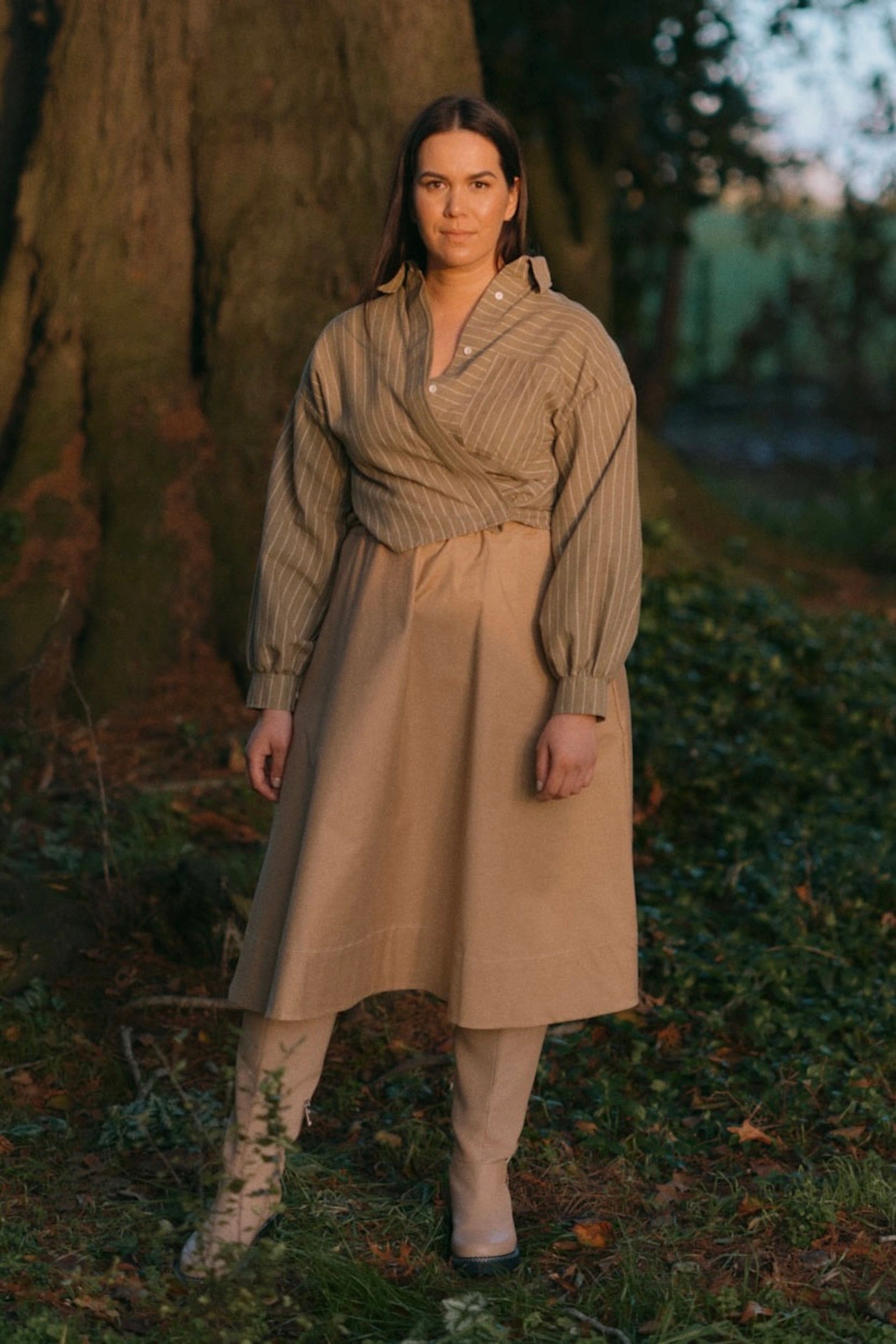 Boxy Shirt | Moss Stripe | S - ReCreate Clothing