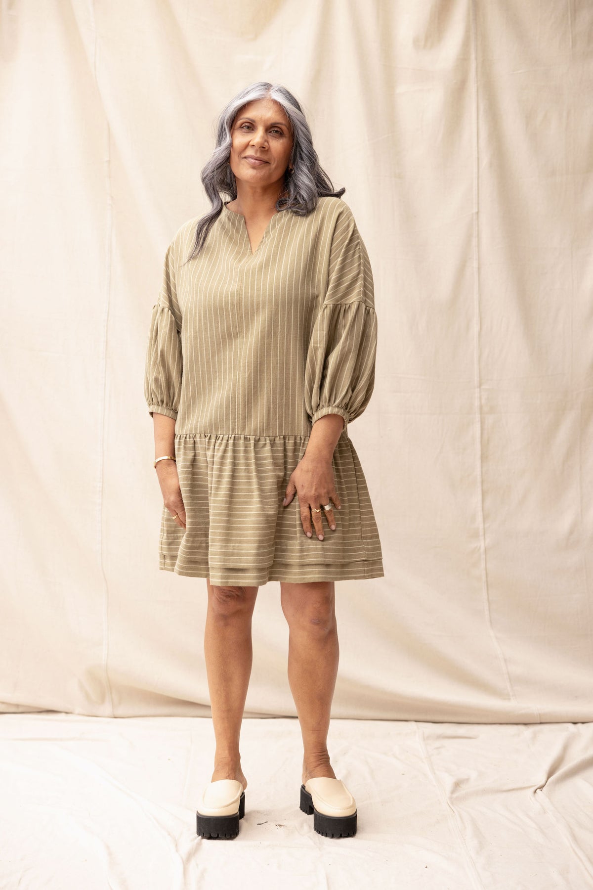 Hart Dress | Moss Stripe | M - ReCreate Clothing