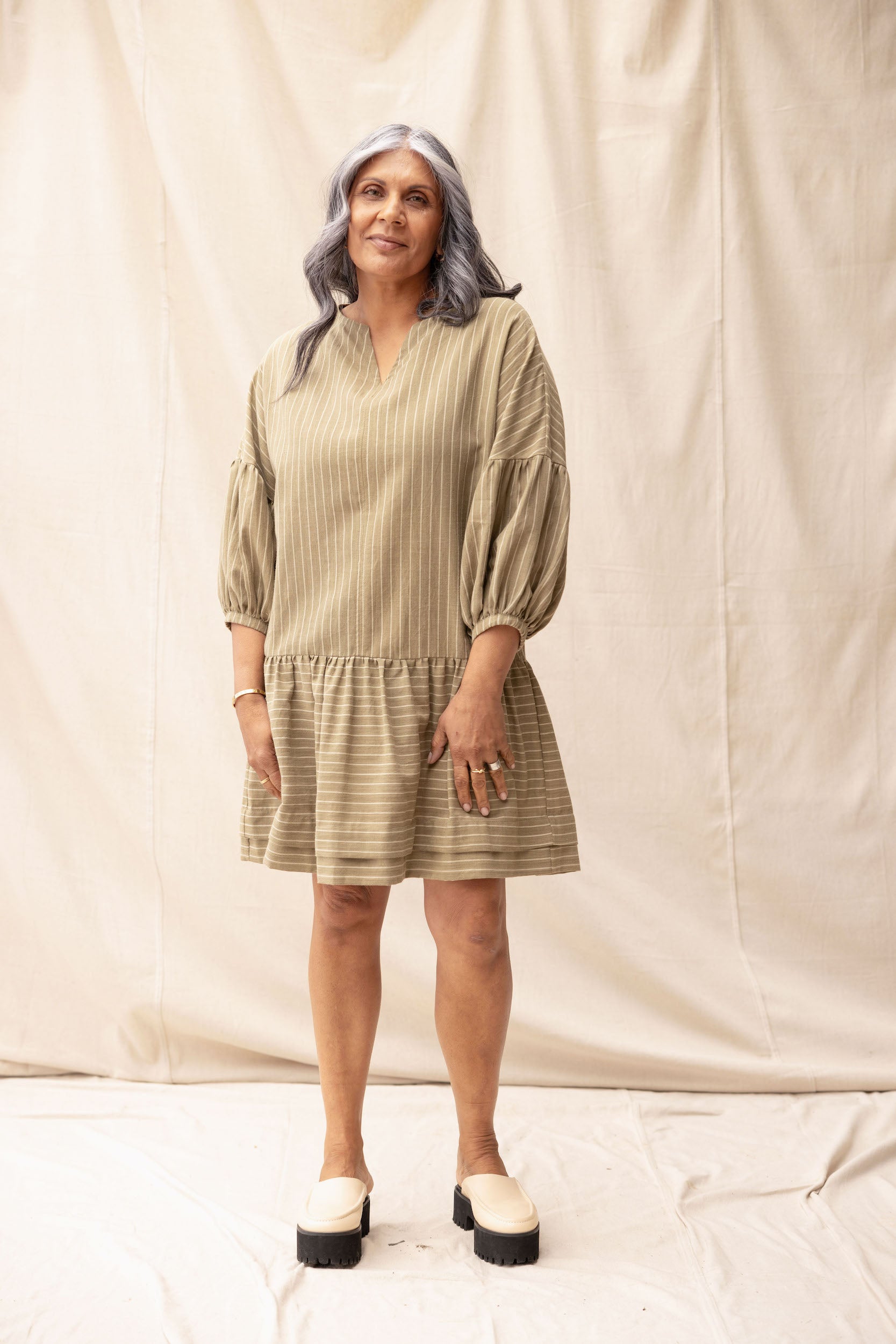 Hart Dress | Moss Stripe | M - ReCreate Clothing