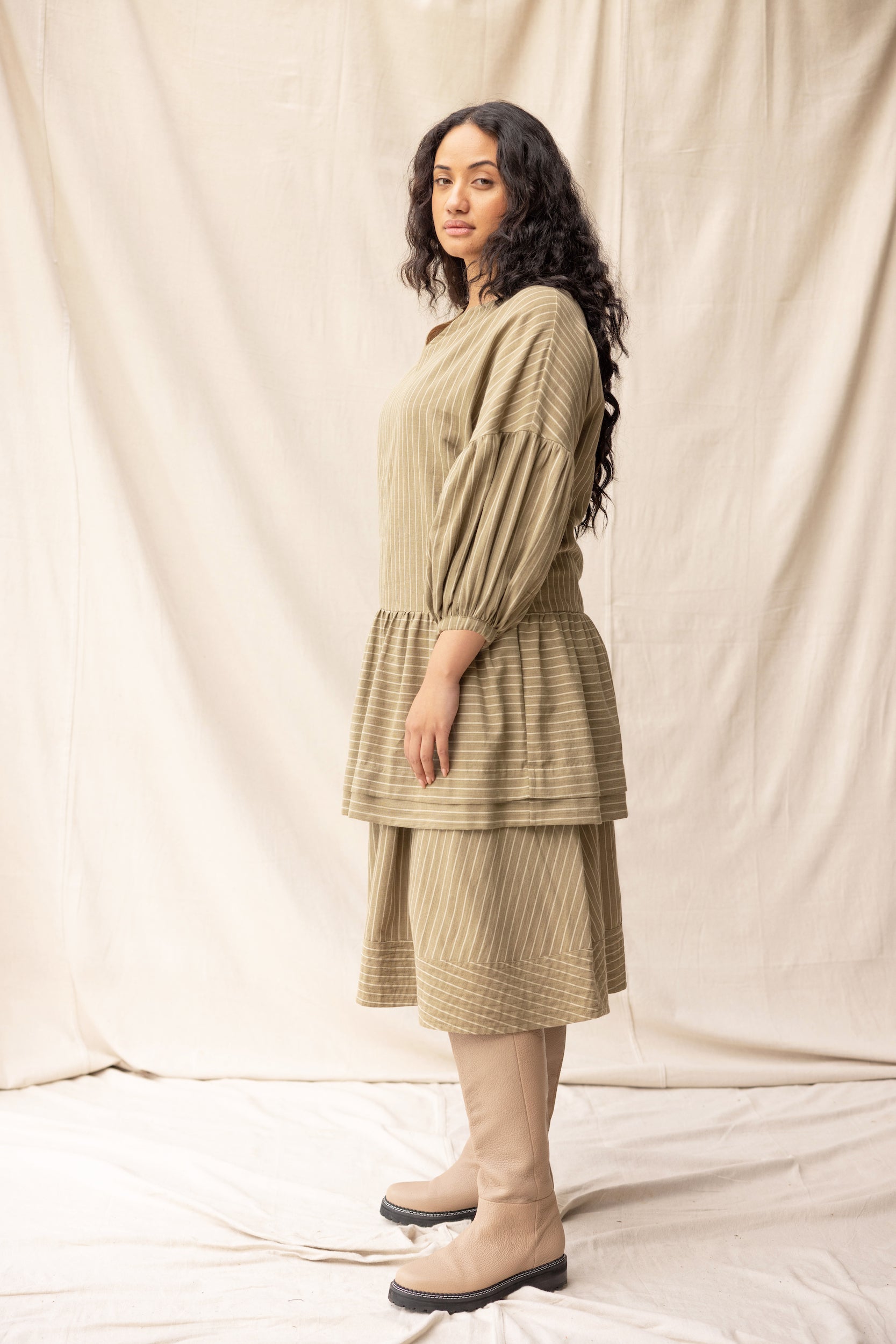 Hart Dress | Moss Stripe | M - ReCreate Clothing